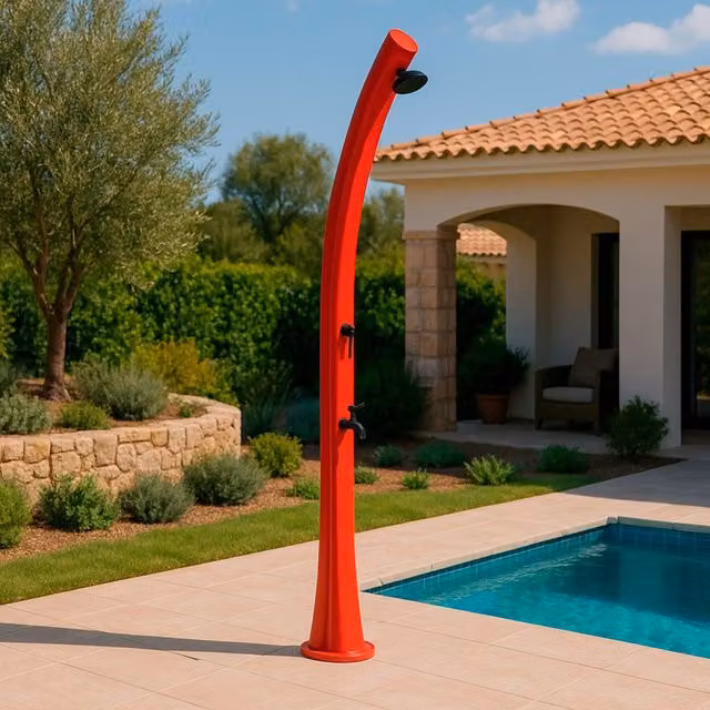 MPC Doccia Rossa in Polietilene HD con Riscaldamento Solare Altezza 226 cm Serbatoio 25 Litri Soffione Rotondo Ø 10 cm Accessori in Ottone Modello DOCCIA SOLARE RIO