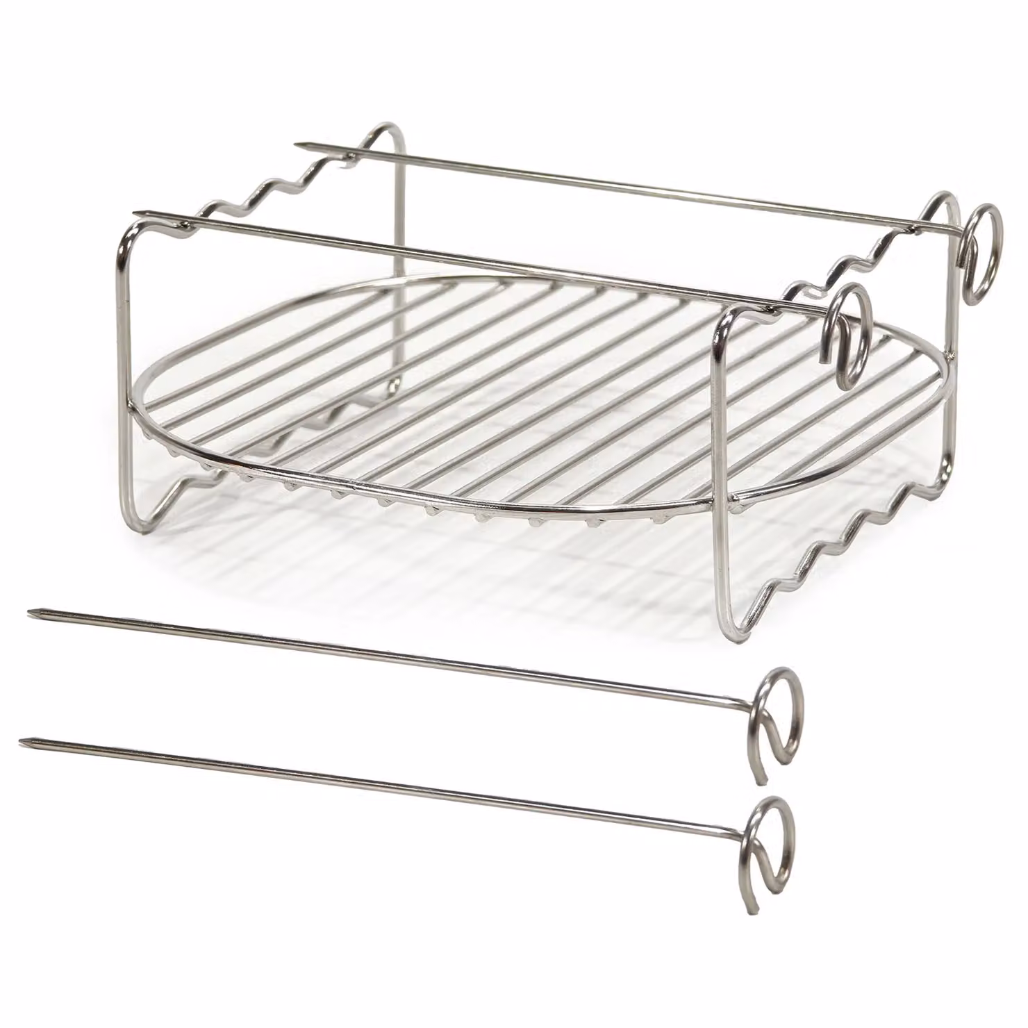GUSTO CASA Set Griglia con 4 Spiedini in Acciaio Inox per Friggitrice ad Aria, Colore Argento, H 7 x L 17 x P 17 cm