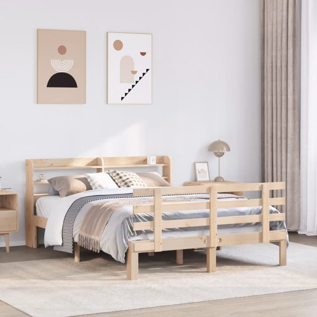 vidaXL Giroletto con Testiera in Legno Massello di Pino Marrone, L/P/H: 150 x 200 x 82 cm – 1