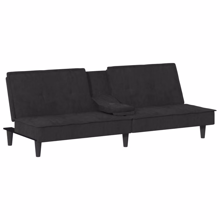 Divano Letto con Portabicchieri in Velluto Nero