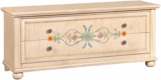 Panca porta TV Mobili 2G color avorio e beige con decori floreali L: 159 cm, P: 49 cm, H: 67 cm