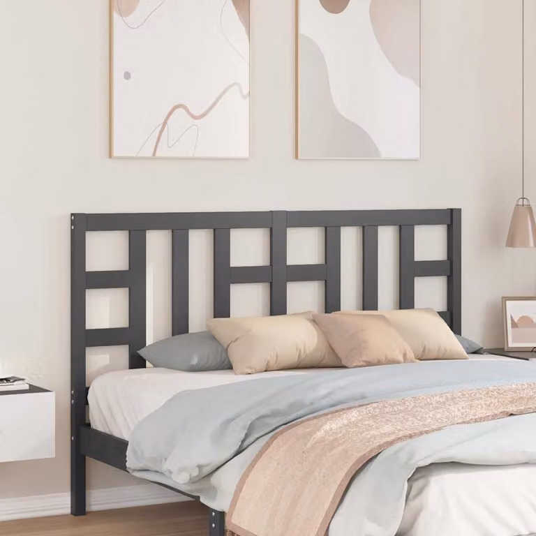 Testiera per letto vidaXL in legno massello di pino, colore grigio, L: 166 cm, P: 4 cm, H: 100 cm
