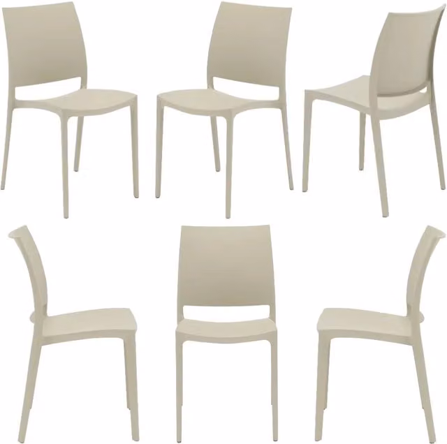 Set 6 sedie in polipropilene MOON impilabile resistente ai raggi UV design moderno ideale per sala da pranzo, cucina, giardino, bar, colore Corda