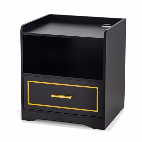 Helloshop26 Comodino con porta USB e luminosità regolabile 45 x 40 x 50 cm Atmosfera Moderna in MDF Nero 20_0013954