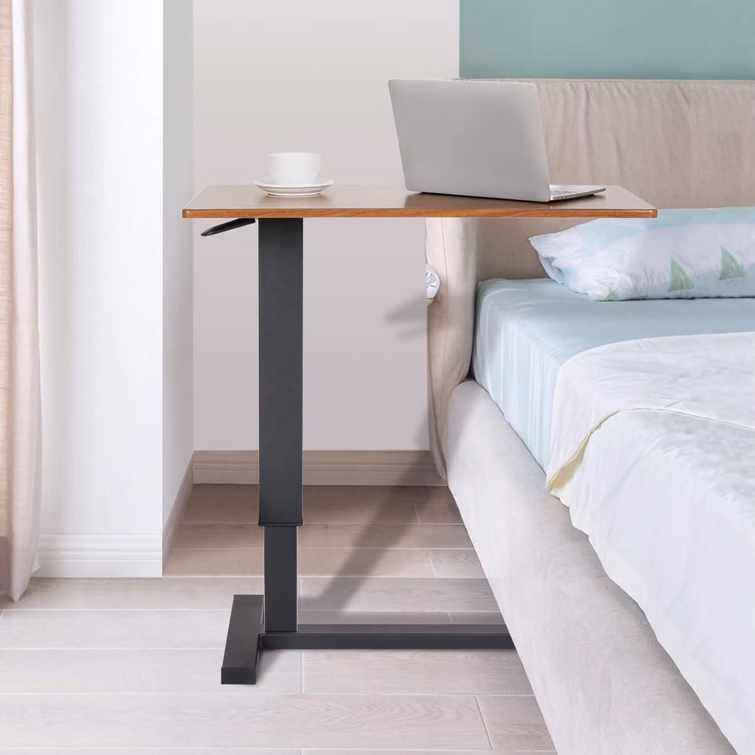 Tavolino per laptop - Tavolino da letto - Tavolino per laptop con rotelle - Tavolino da letto con rotelle - Regolabile in altezza - Legno - 80x40x89,5 cm