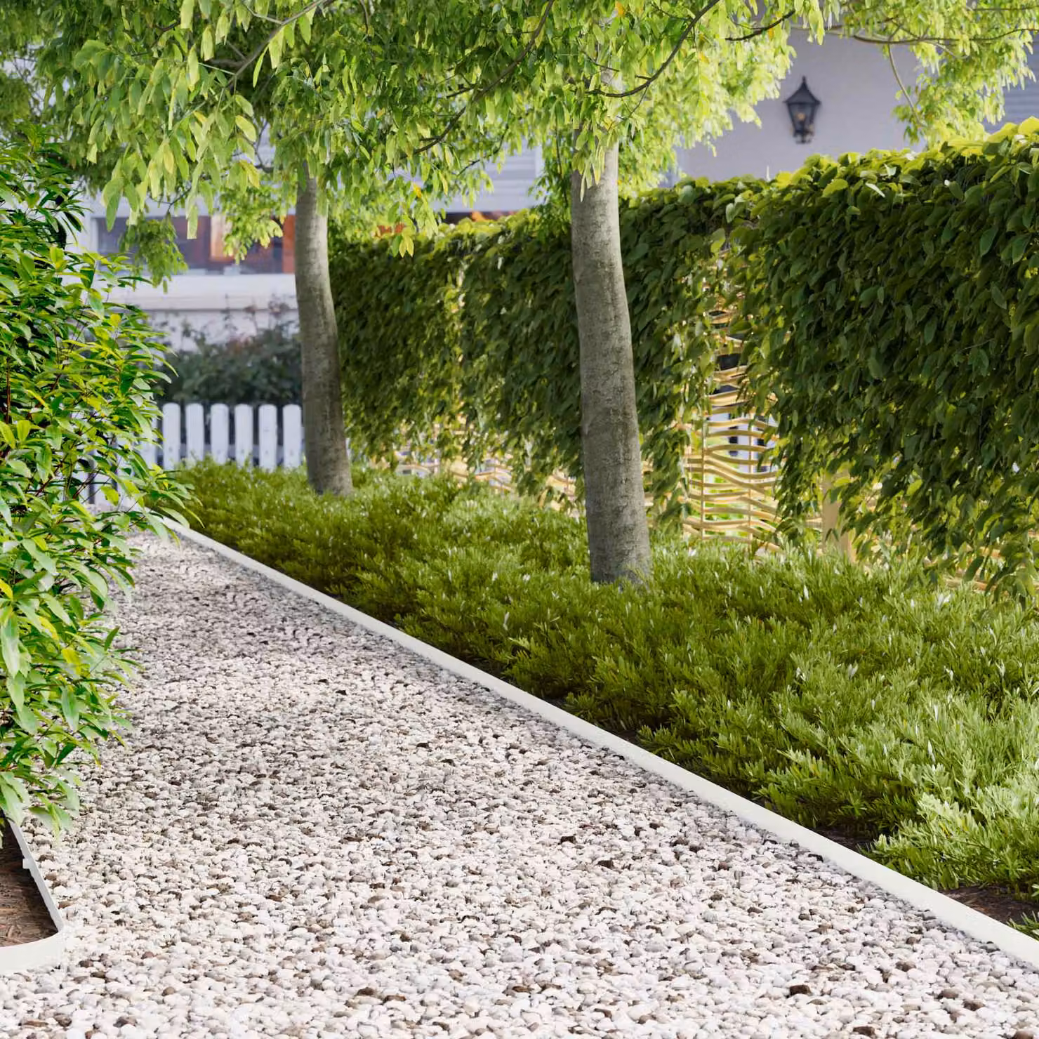 Set di 50 bordure per prato vidaXL in acciaio bianco, L: 102 cm, P: 4 cm, H: 4 cm