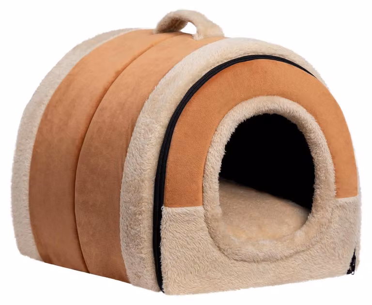 Cuccia per gatti, lettino per cani, 2-in-1, pieghevole, color arancione-marrone, dimensioni 42x35x35 cm