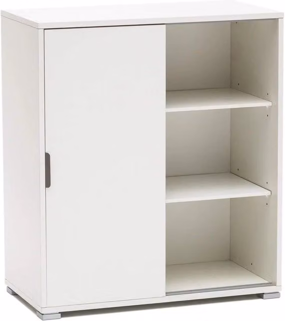 Armadietto multiuso, da ingresso con 2 ante scorrevoli, L75 P38 H85 cm, Bianco opaco, Già montato