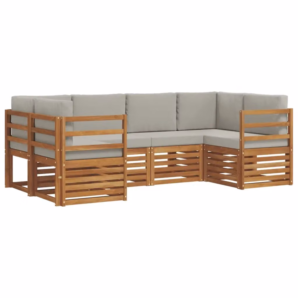 Set di divani da esterno a L vidaXL in legno di acacia con cuscini grigi, 6 pezzi – 2