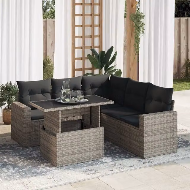 Set Divano da Giardino 6 pz con Cuscini Grigio in Polyrattan 3326321