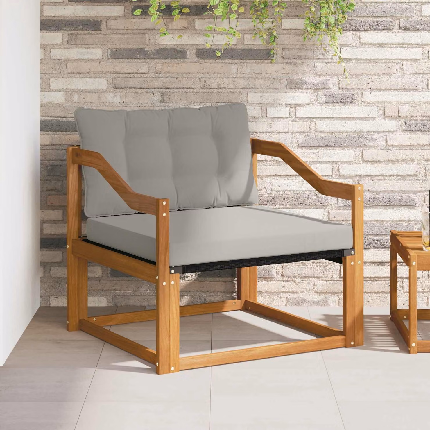 Set di divani da esterno vidaXL in legno di acacia massello e textilene grigio con cuscini inclusi