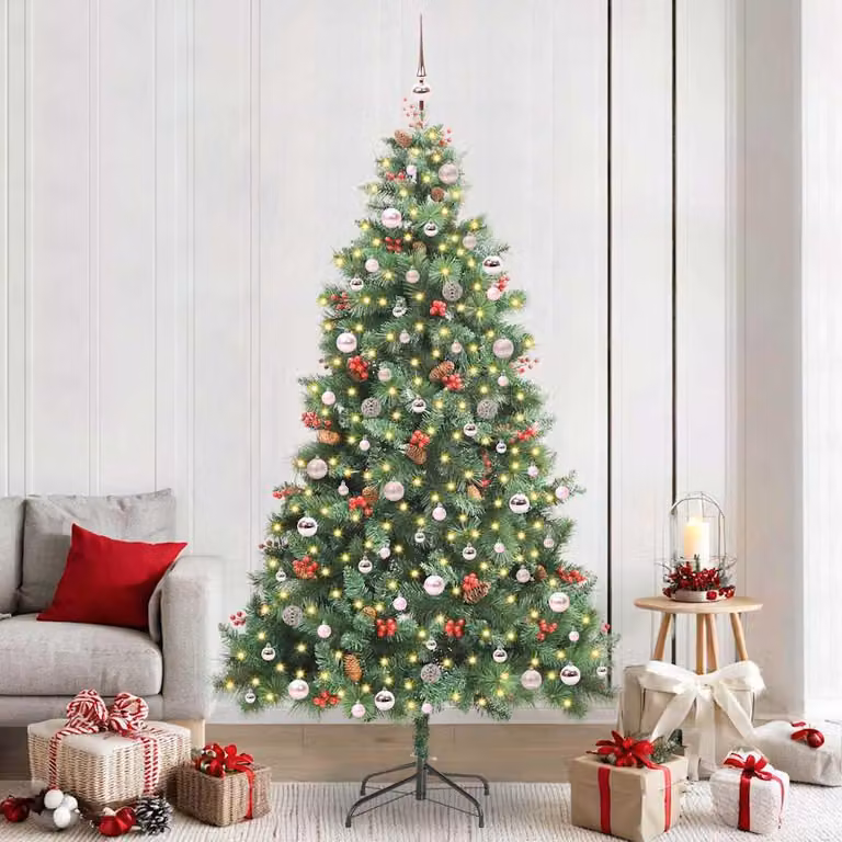 Maison Exclusive - Albero di Natale artificiale con 300 luci a LED, luce bianca calda, realizzato in PVC e metallo