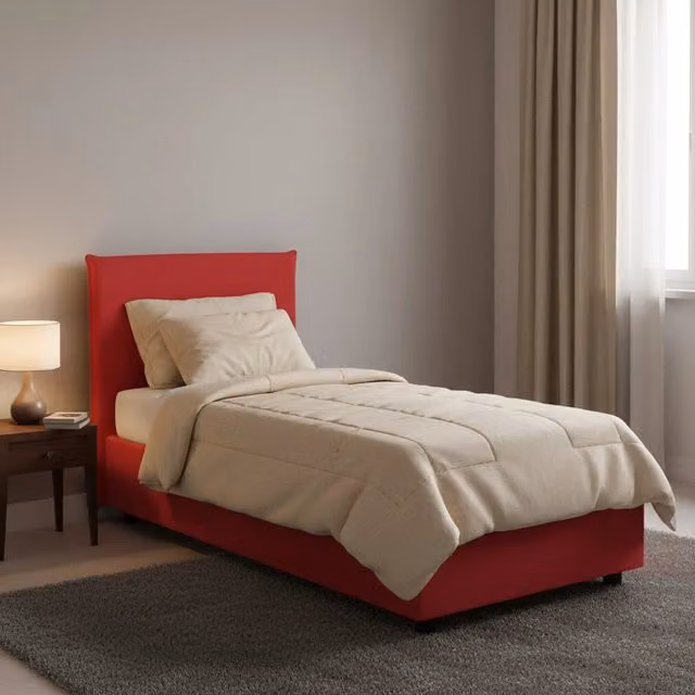 Letto singolo contenitore Boudicca Talamo Italia con materasso incluso, rivestimento in tessuto rosso, apertura frontale, 80x200 cm