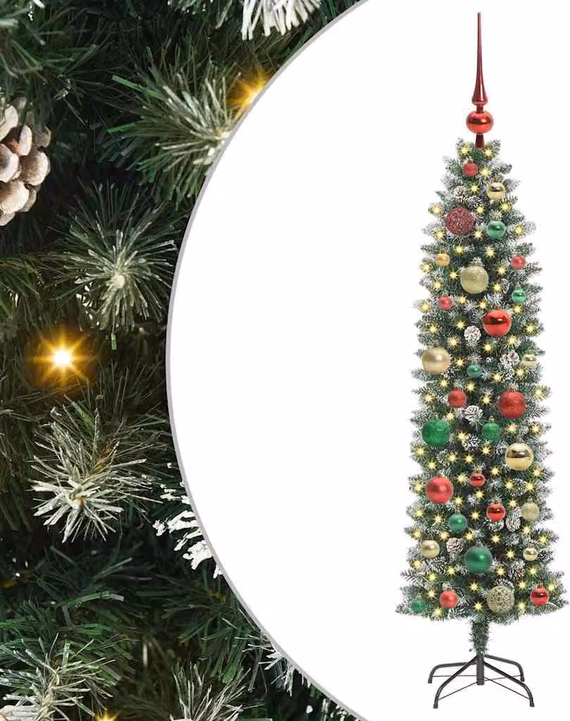 Albero di Natale Artificiale Sottile Verde e Bianco 120 cm