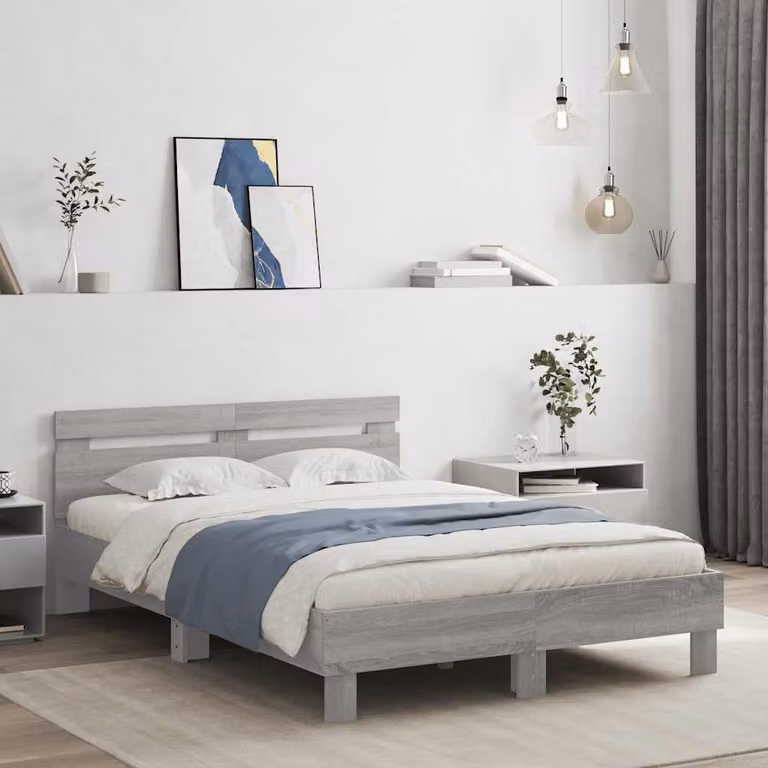 vidaXL Giroletto con Testiera in Legno Multistrato Grigio Sonoma L/P/H: 200 x 120 x 70 cm