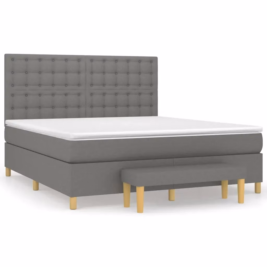 vidaXL Giroletto a Molle Ibrido con Materasso in Tessuto Grigio e Bianco L/P/H: 160 x 200 x 128 cm – 2