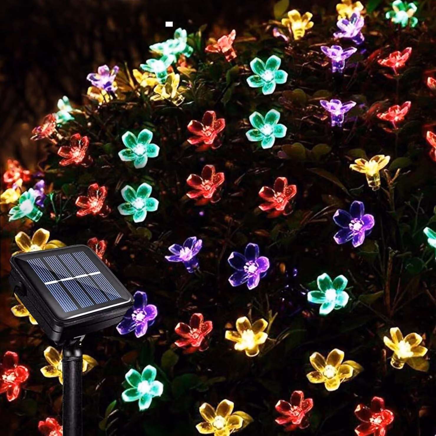 Catena luminosa solare a forma di fiori di ciliegio, 12 metri, 100 LED multicolore, impermeabile