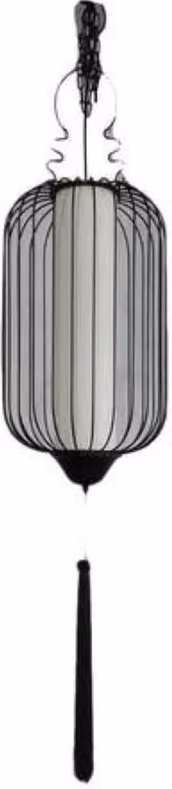Raffinata lampada a sospensione cinese Asianliving in metallo beige e nero con corda W35xD35xH92cm