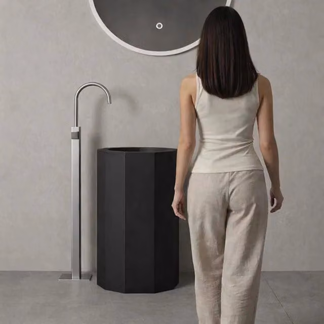 Lavabo da centro stanza erik in artificial stone free standing nero opaco *** finitura- nero opaco, confezione 1