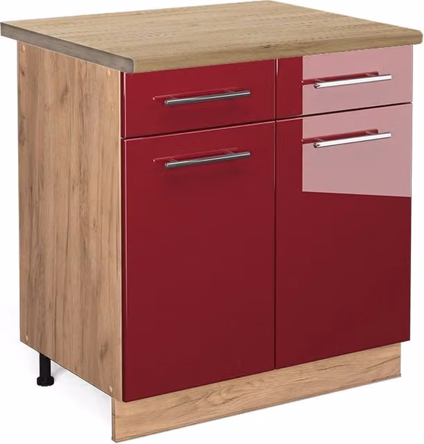Mobiletto base per cucina Fame-Line Bordeaux lucido/Rovere dorato 80 cm, PL Rovere Vicco