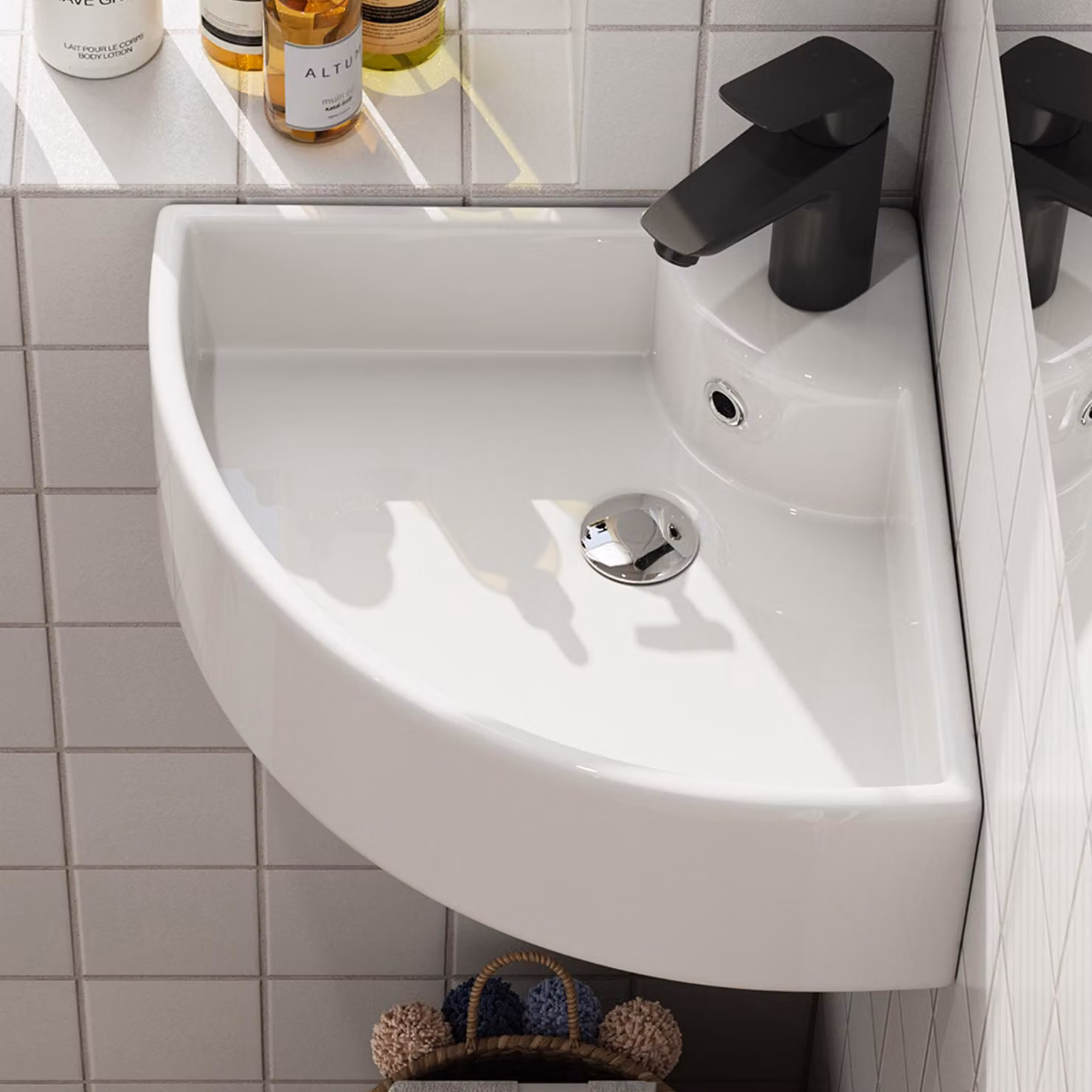 HOROW 46 cm Lavabo angolare a parete Lavabo sospeso Lavabo triangolare a parete per armadi e bagni piccoli