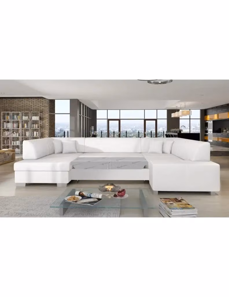 Divano panoramico ad U HAVANA MEUBLORAMA bianco, convertibile a 6 posti con contenitore e funzione letto – 2