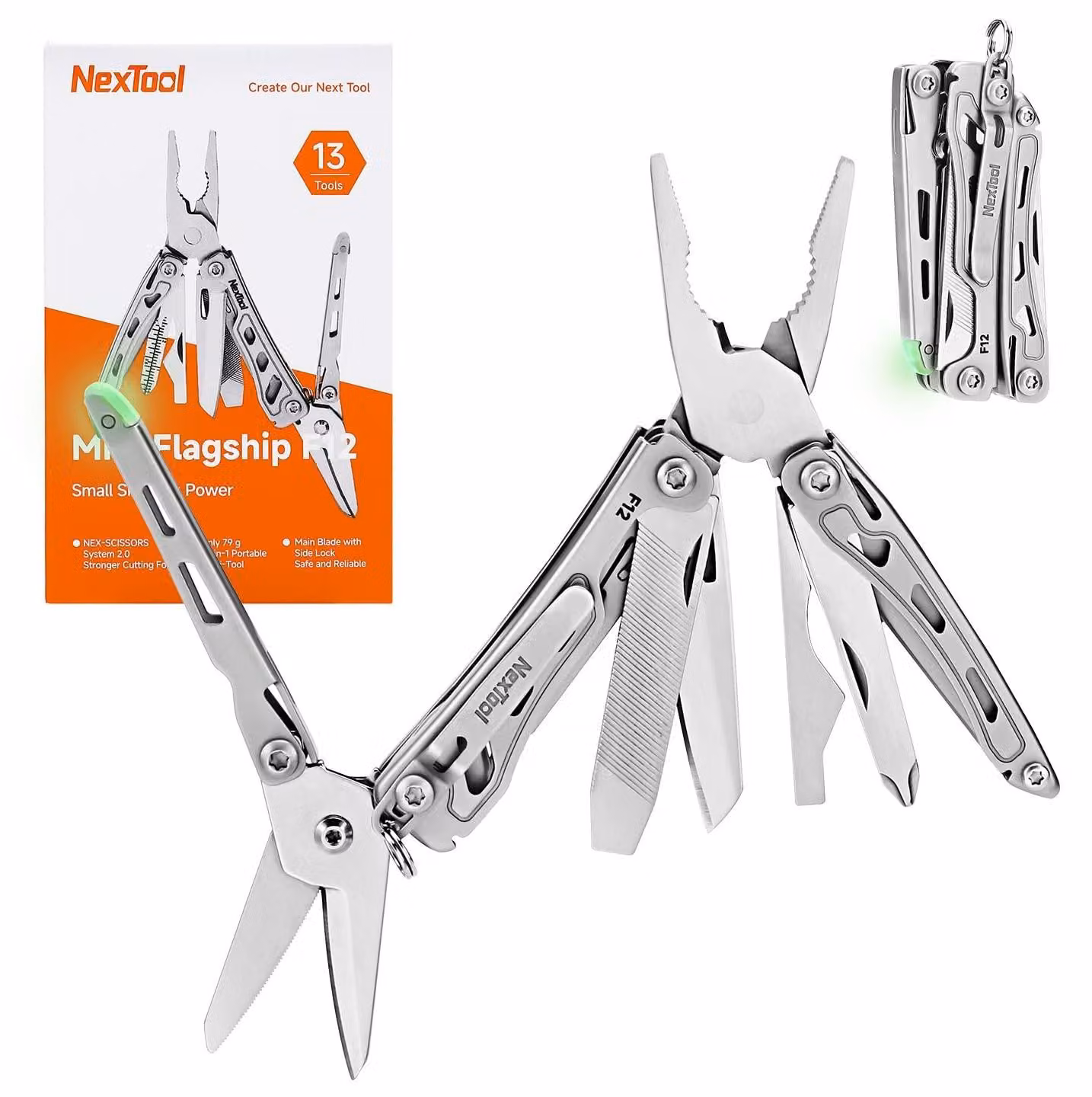 SolidKeus - Miniutensile multifunzione 13-in-1 da portare con le chiavi, con forbici e lima