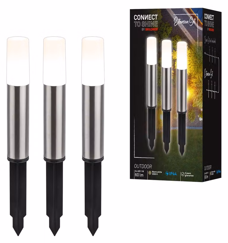 Set di 3 lampadine a LED da giardino a 12V, grado di protezione IP44, luce bianco caldo