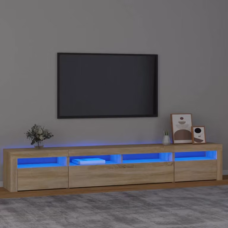 vidaXL Mobile Porta TV Moderno con Luci LED Integrate in Rovere Sonoma e Marrone L: 240 cm, P: 35 cm, H: 40 cm