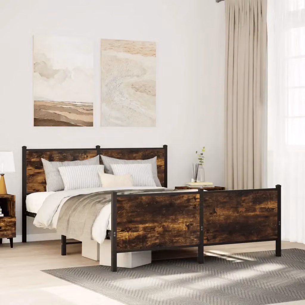 Letto matrimoniale Design In in metallo e legno color rovere fumo L: 137 cm, P: 190 cm – 2
