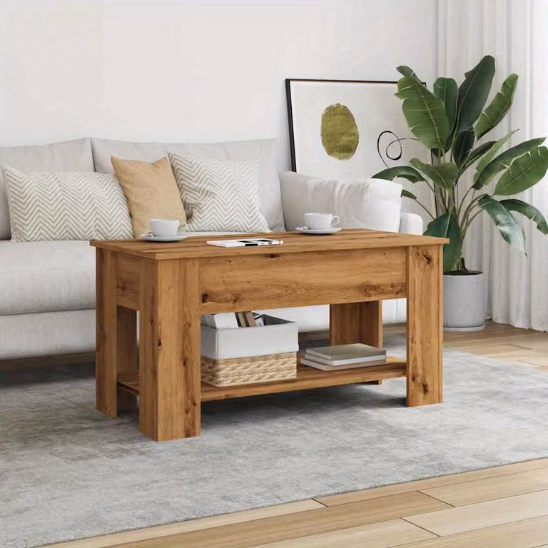 Tavolino da caffè di 101x49x52 cm, color legno di quercia, con pratico spazio contenitore e facile da trasportare