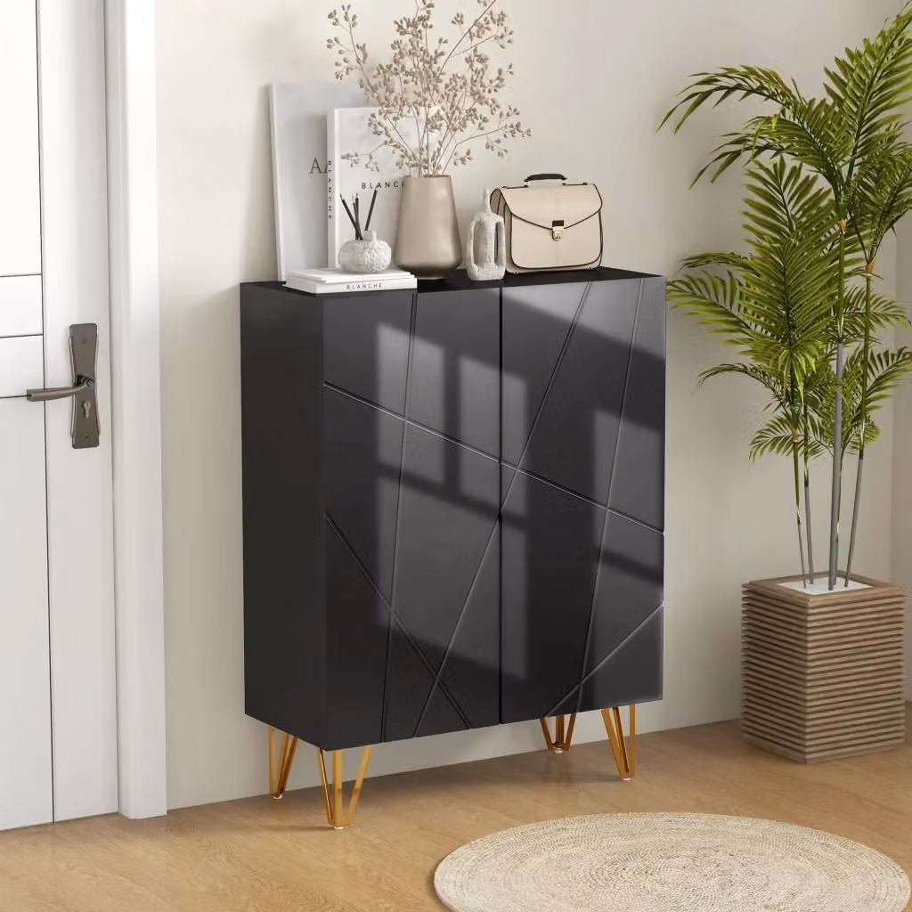 Scarpiera Moderna GIORDANOSHOP con Ante a Battente e Chiusura Ammortizzata Nero L/P/H: 95 x 31,5 x 72 cm – 2
