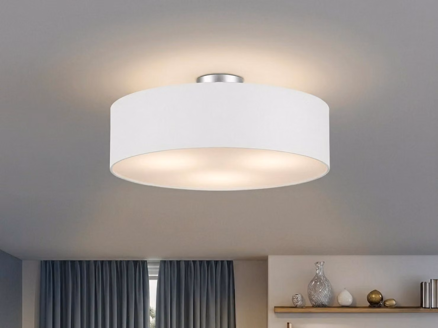Lampada da soffitto con paralume in tessuto bianco da 60 cm, lampada da soffitto in tessuto