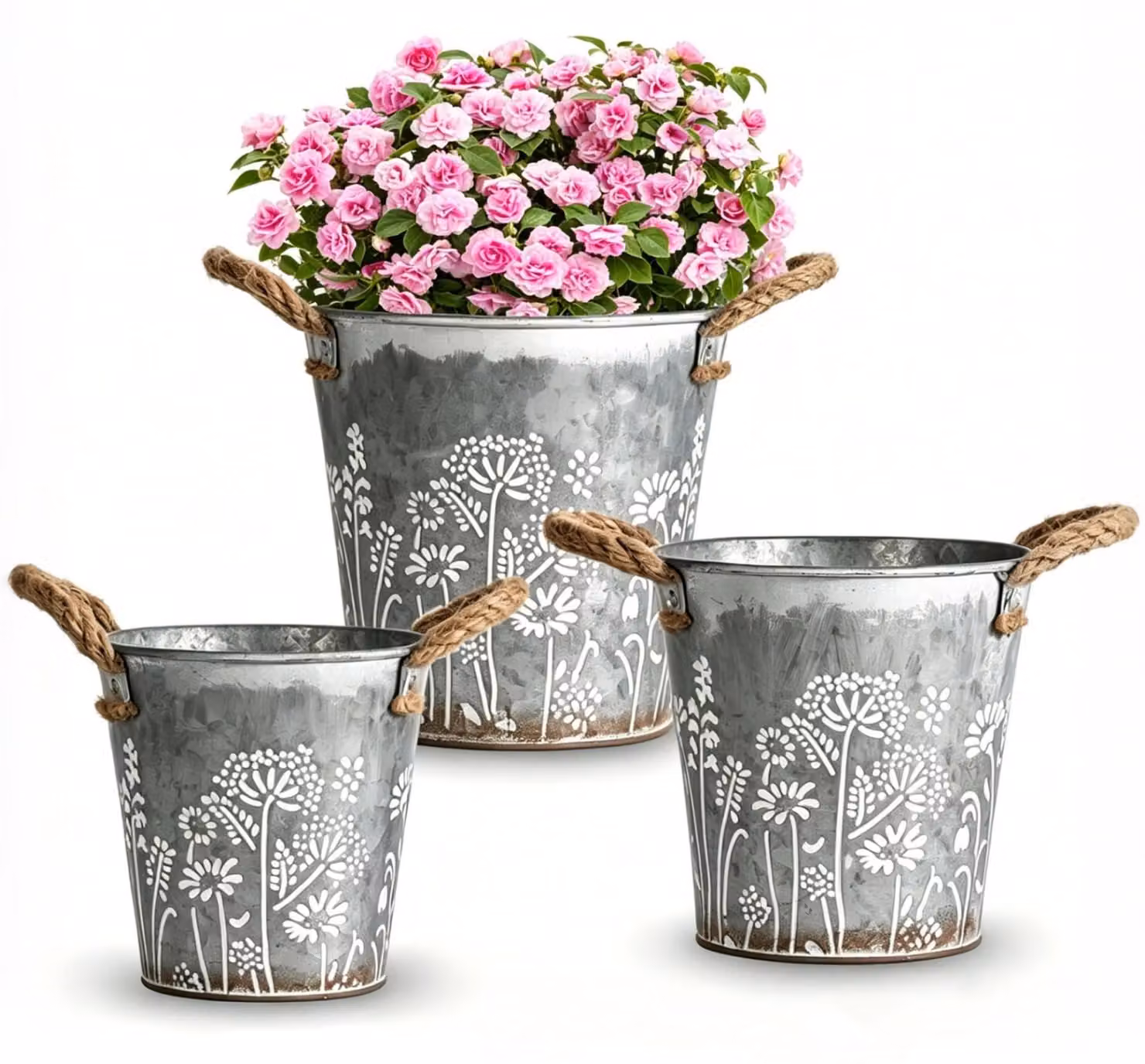 Set di 3 vasi vintage in metallo