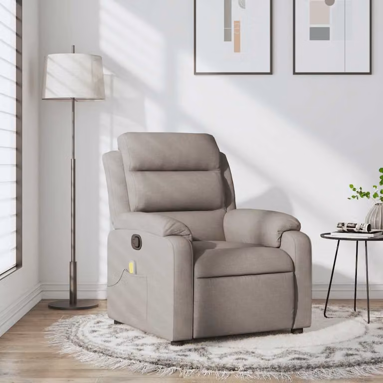 vidaXL Poltrona Reclinabile Relax in Tessuto Beige e Grigio con Braccioli