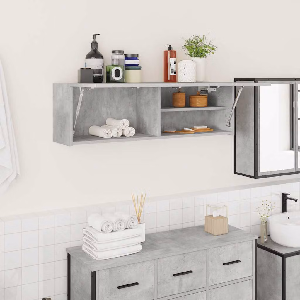 Armadietto da parete vidaXL Grigio, design minimalista con ante a battente e ripiani interni, L 100 cm x P 25 cm x H 30 cm