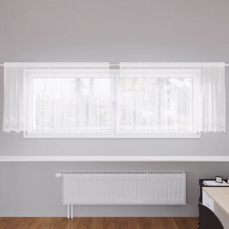 Tenda in pizzo bianca vidaXL con motivo floreale in poliestere, semitrasparente, L: 120 cm x H: 300 cm