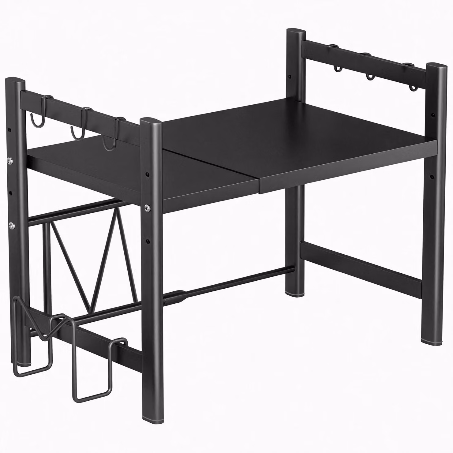 Ripiano estraibile per microonde - Supporto per piano cottura e forno - Acciaio inossidabile - Regolabile, dimensioni 63x37x45 cm - Ripiano per cucina e stampante - Colore nero