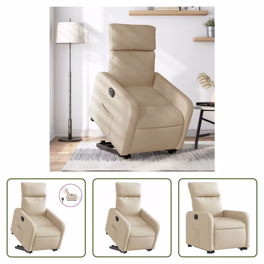 The Living Store Poltrona relax con supporto elettrico in tessuto crema