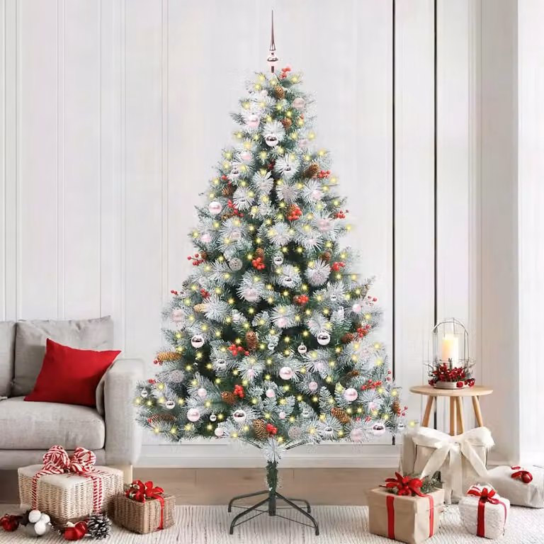 Albero di Natale artificiale moderno vidaXL verde e bianco con luci LED bianco caldo