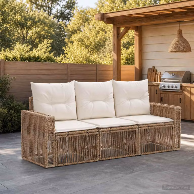 Maison Exclusive - Set da giardino composto da 3 pezzi. Divano in rattan sintetico beige e crema