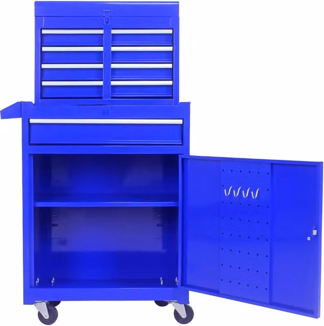 Cassettiera su ruote con 5 cassetti, ruote bloccabili e cassetto antiscivolo, armadio da officina per utensili (Blu)