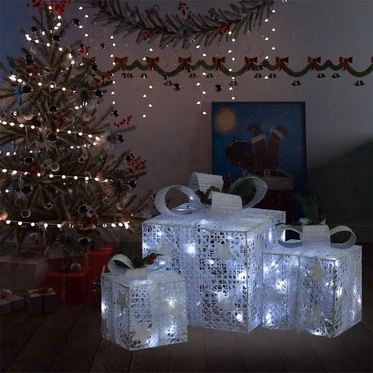 The Living Store Set di scatole regalo per decorazioni 3 pz. Bianco Esterno Interno