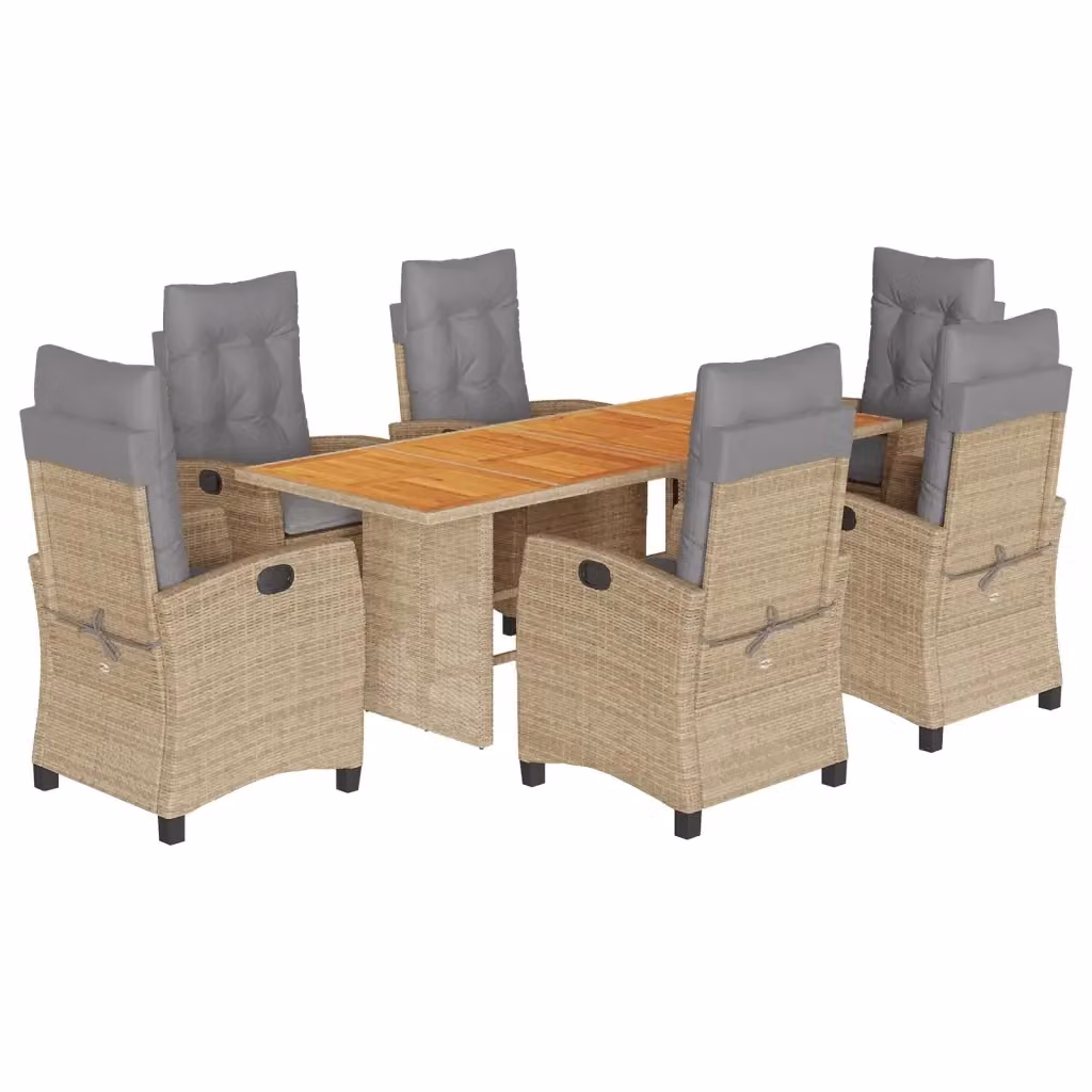 Set Pranzo da Giardino vidaXL in Polyrattan e Legno di Acacia con 7 Cuscini Beige e Grigio – 2