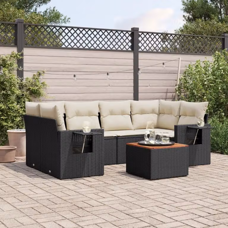 Maison Exclusive - Set Divani da Giardino con Cuscini 7pz Nero Polyrattan