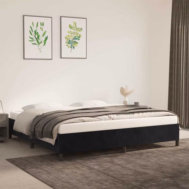 Giroletto vidaXL in velluto nero con doghe in legno, L/P: 200 x 200 cm