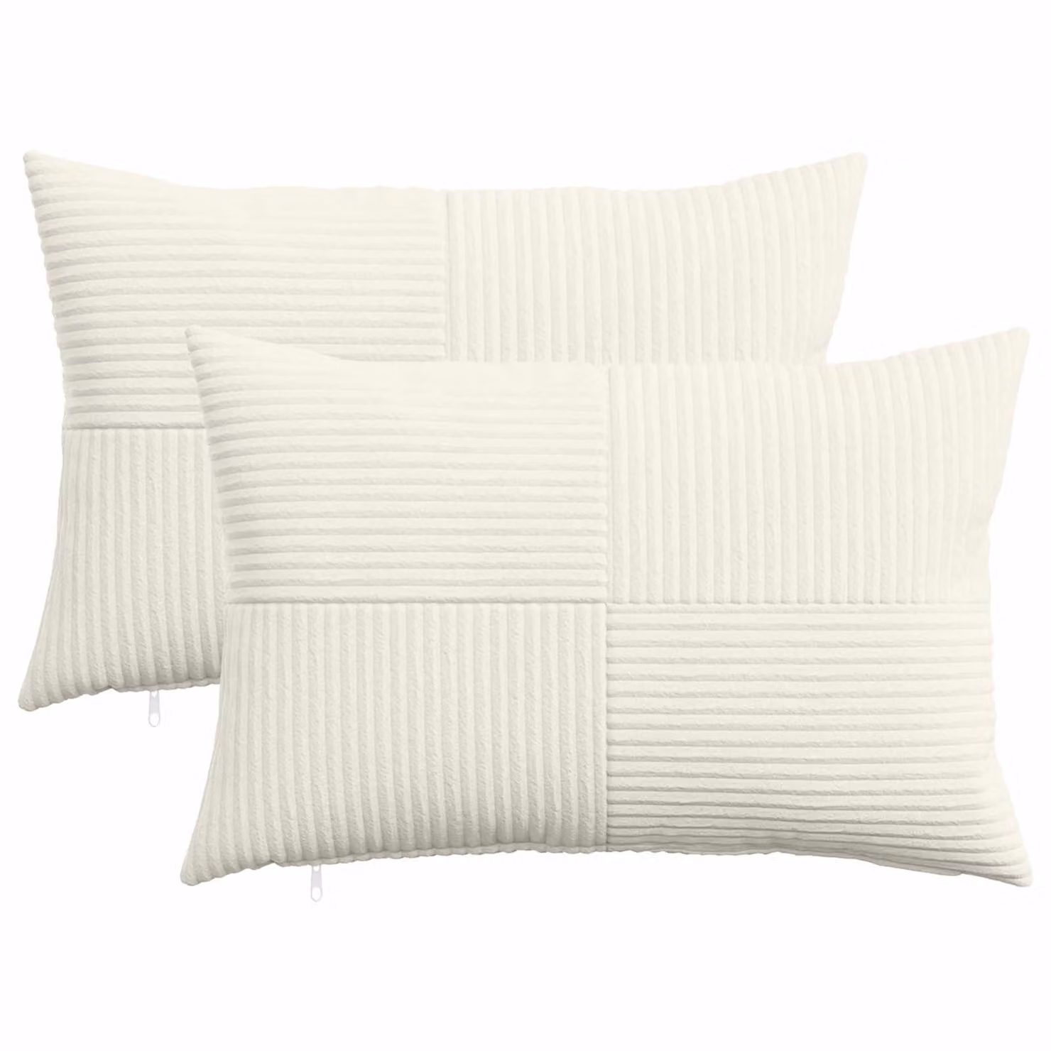Set di 2 federe vidaXL ALMELO in velluto a coste color crema, L 50 x P 80 cm