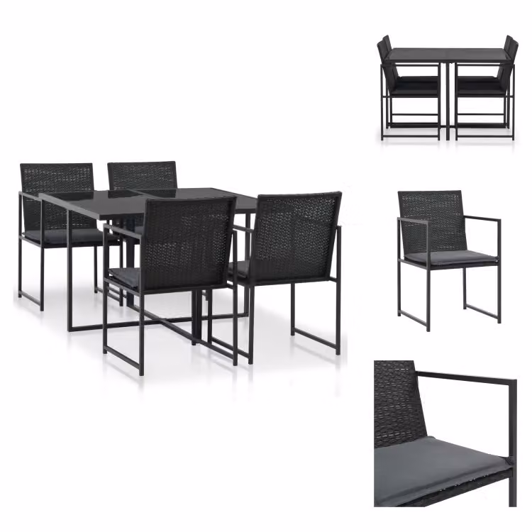 vidaXL Set da pranzo da giardino 5 pezzi con cuscini in poly rattan nero - Set di mobili da giardino