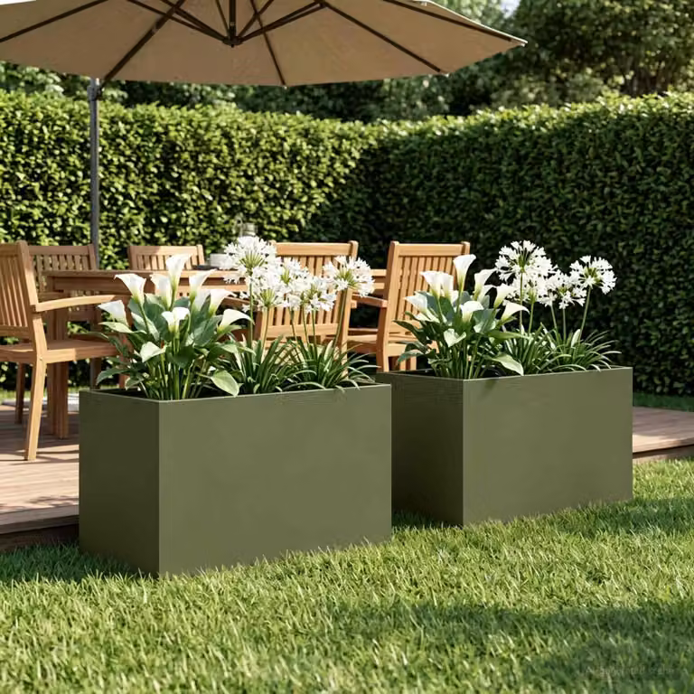 Set di 2 vasi da giardino vidaXL in metallo verde, L: 60 cm, P: 40 cm, H: 40 cm