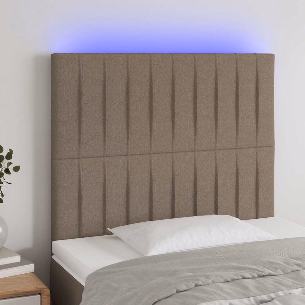 Testiera per letto vidaXL in tessuto tortora con illuminazione LED integrata e porta di ricarica USB, L: 100 cm, P: 5 cm, H: 118-128 cm